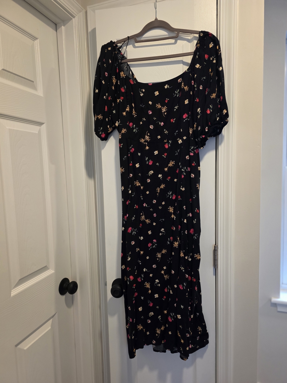 Black Floral Smocked Midi Dress - Picture 2 of 5
